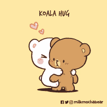 a cartoon of two teddy bears hugging each other with the words koala hug above them