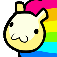 a cartoon of a rabbit with a rainbow tail