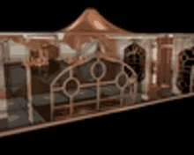 a 3d model of a building with a copper roof and a copper railing .