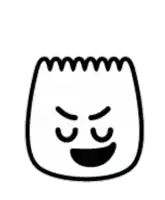 a black and white drawing of a marshmallow with an angry face and a smile .