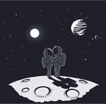 a couple of astronauts hugging on the moon