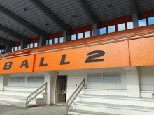 a stadium with a sign that says ball 2 on it