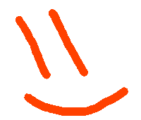 a drawing of a smiley face with two orange lines