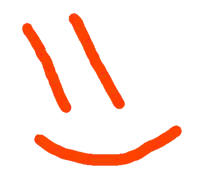 a drawing of a smiley face with two orange lines