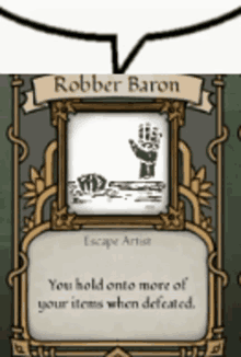 a card that says robber baron on it with a picture of a hand on it