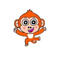 a cartoon monkey is jumping in the air with its arms outstretched .