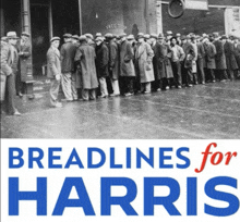 breadlines for harris poster showing a line of men