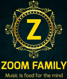 a logo for zoom family music is food for the mind is shown