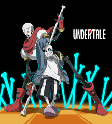 two skeletons are standing next to each other with undertale written on the bottom