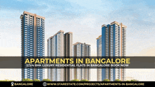 an advertisement for apartments in bangalore shows several buildings