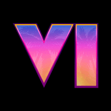 a purple and pink letter v with palm trees on it