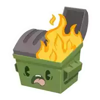 a green dumpster with flames coming out of the top