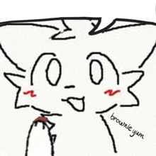 a drawing of a cat eating a brownie with the words brownie yum below it