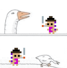 a cartoon of a man smoking a cigarette next to a duck