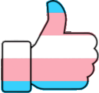 a thumbs up sign with a pink , white and blue flag on it