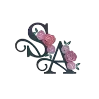 the letter a is surrounded by pink roses and leaves .