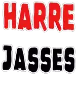 a sign that says harre jasses in red on a white background