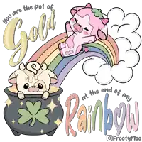 a cartoon of two cows on a rainbow with the words " you are the pot of gold at the end of my rainbow " below them