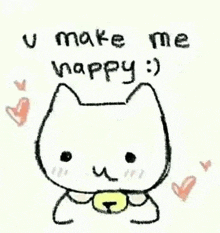 a drawing of a cat with the words `` u make me happy ''