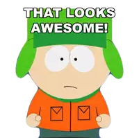 a cartoon character with a green hat says " that looks awesome "