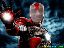 a picture of a man dressed as iron man with the website insertface.com written on the bottom