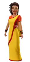 a cartoon character is wearing a yellow and orange dress