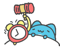 a blue cat is laying next to a red alarm clock that says 7:00