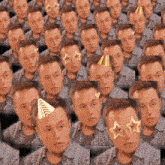 a collage of images of elon musk wearing party hats and star glasses