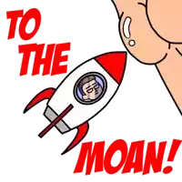 a cartoon of a man in a rocket with the words " to the moan " below it