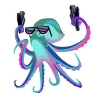 a colorful octopus wearing sunglasses and holding a pair of scissors