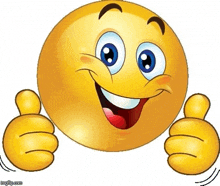 a cartoon smiley face is giving a thumbs up sign .