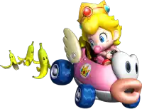 a cartoon of princess peach riding a pink car