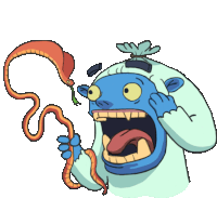 a cartoon drawing of a monster with a snake coming out of his mouth