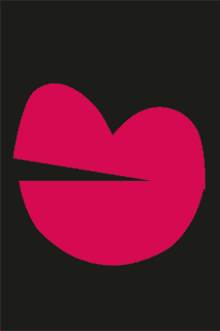 a pink heart with a black background and a slice cut out of it