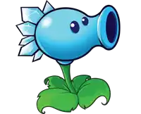 a cartoon illustration of a blue plant with ice coming out of its mouth