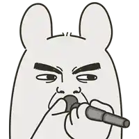 a cartoon drawing of a rabbit holding a microphone and making a funny face