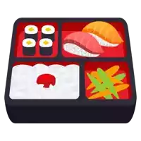 a bento box with sushi and rice and vegetables