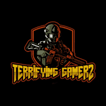 a logo for terrifying gamerz has a soldier holding a gun