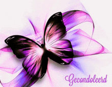 a purple butterfly is on a card that says gedondoleerd