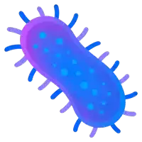 a cartoon illustration of a blue and purple bacterium