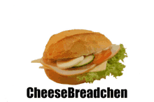 a picture of a cheese breadchen sandwich on a white background