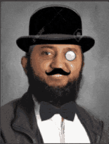 a man with a beard and mustache wearing a top hat