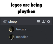 a screenshot of a discord channel with the words legos are being playthen