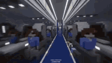 a computer generated image of a plane 's interior with people sitting on it .