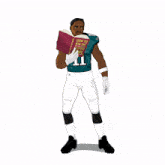 a football player with the number 11 on his jersey is reading a book