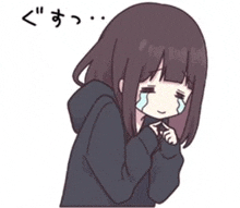 a girl in a black hoodie is crying with her eyes closed and tears running down her face .