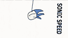 a drawing of sonic the hedgehog hanging from a rope