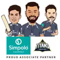 a logo for simpolo ceramics with a cartoon of three men