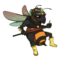 a cartoon drawing of a bee with a bat and a knife