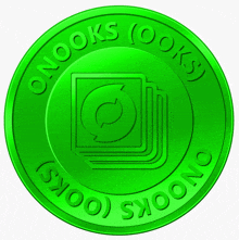 a green coin that says ' onlooks ' on it